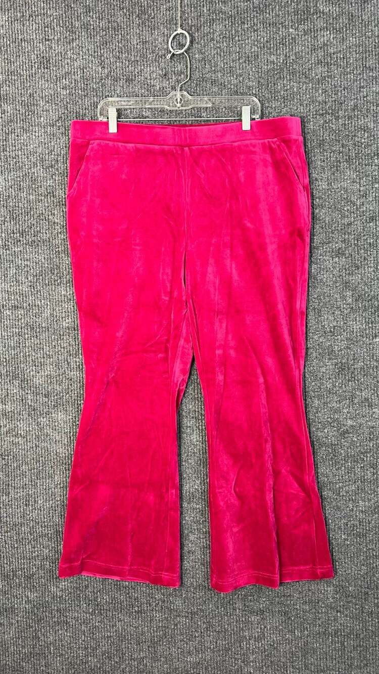 Studio Park Pants Womens 18W Petite Pink Velveteen Pull On Hippie Flare